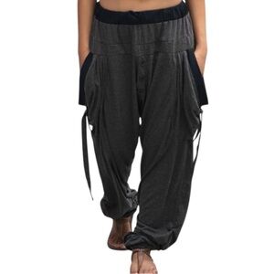 Thaluta Women's Charcoal Boho Harem Pants Pockets Cotton Elastic Waist Size 4-14
